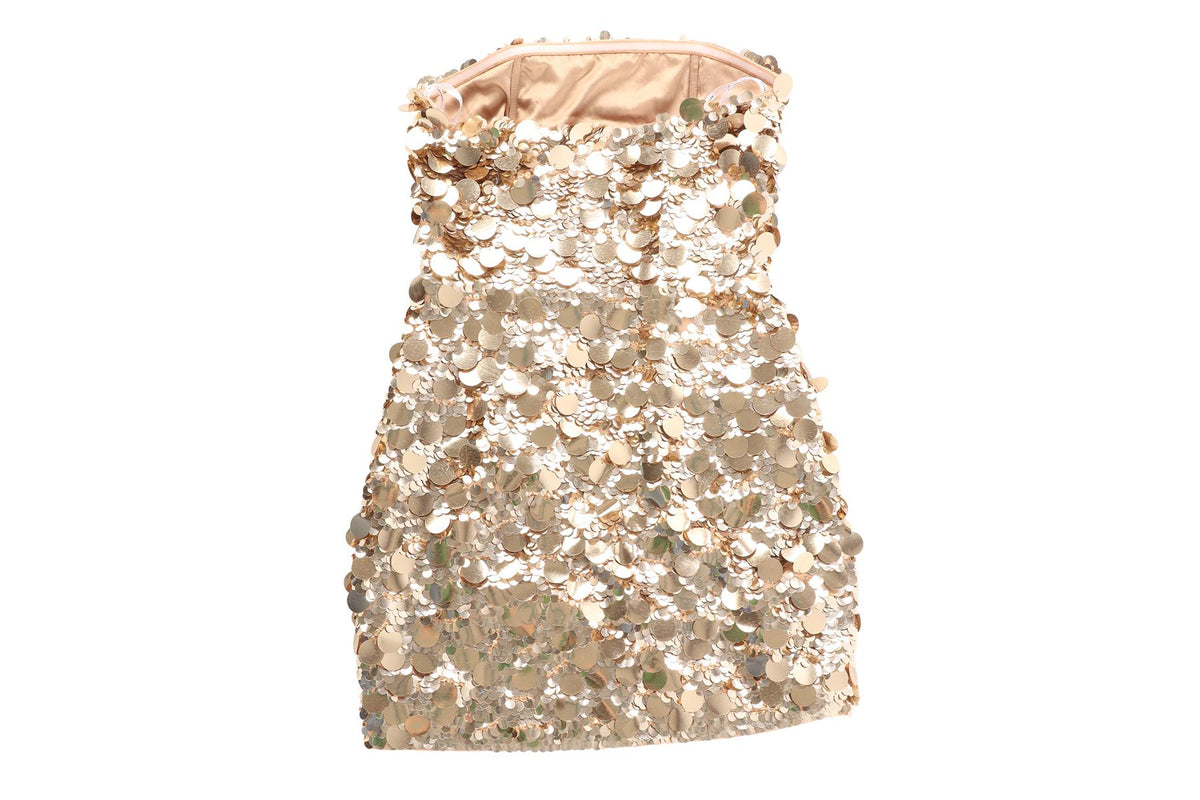 RETROFETE GOLD SEQUIN MINI DRESS XXSMALL