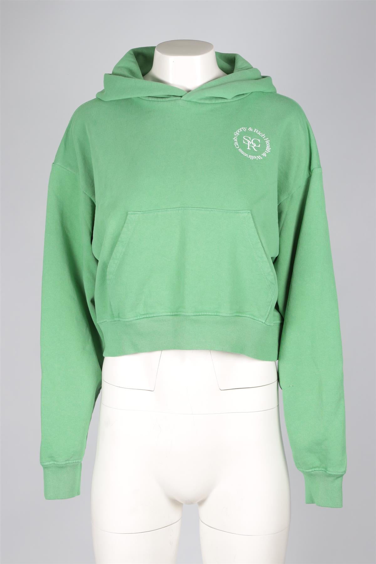 SPORTY & RICH GREEN COTTON HOODIE SMALL