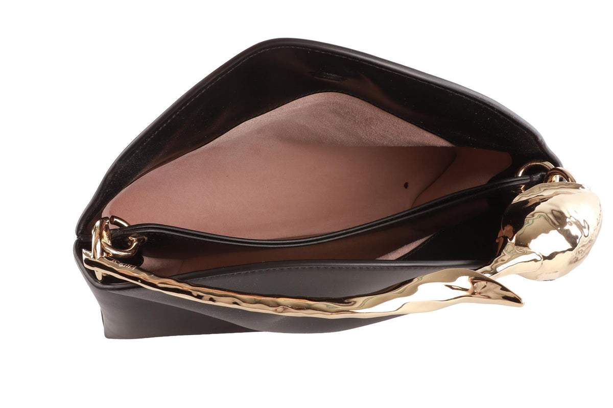 ERDEM BLACK BLOOM MEDIUM LEATHER TOTE BAG