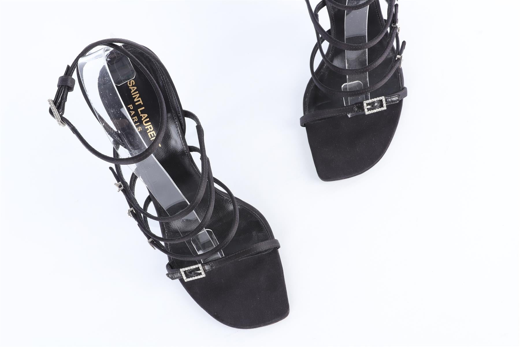 SAINT LAURENT BLACK JERRY SATIN SANDALS EU 39 UK 6 US 9