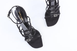 SAINT LAURENT BLACK JERRY SATIN SANDALS EU 39 UK 6 US 9
