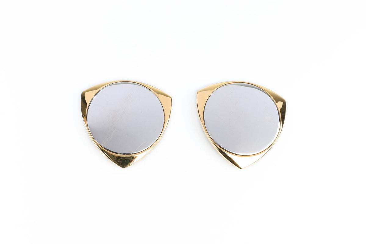 SAINT LAURENT GOLD SHIELD BRASS CLIP EARRINGS
