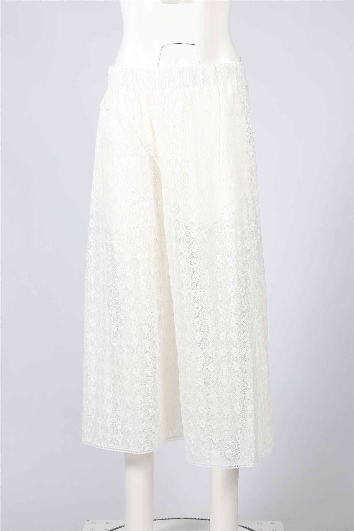 GUCCI WHITE GG LACE WIDE LEG PANTS IT 38 UK 6