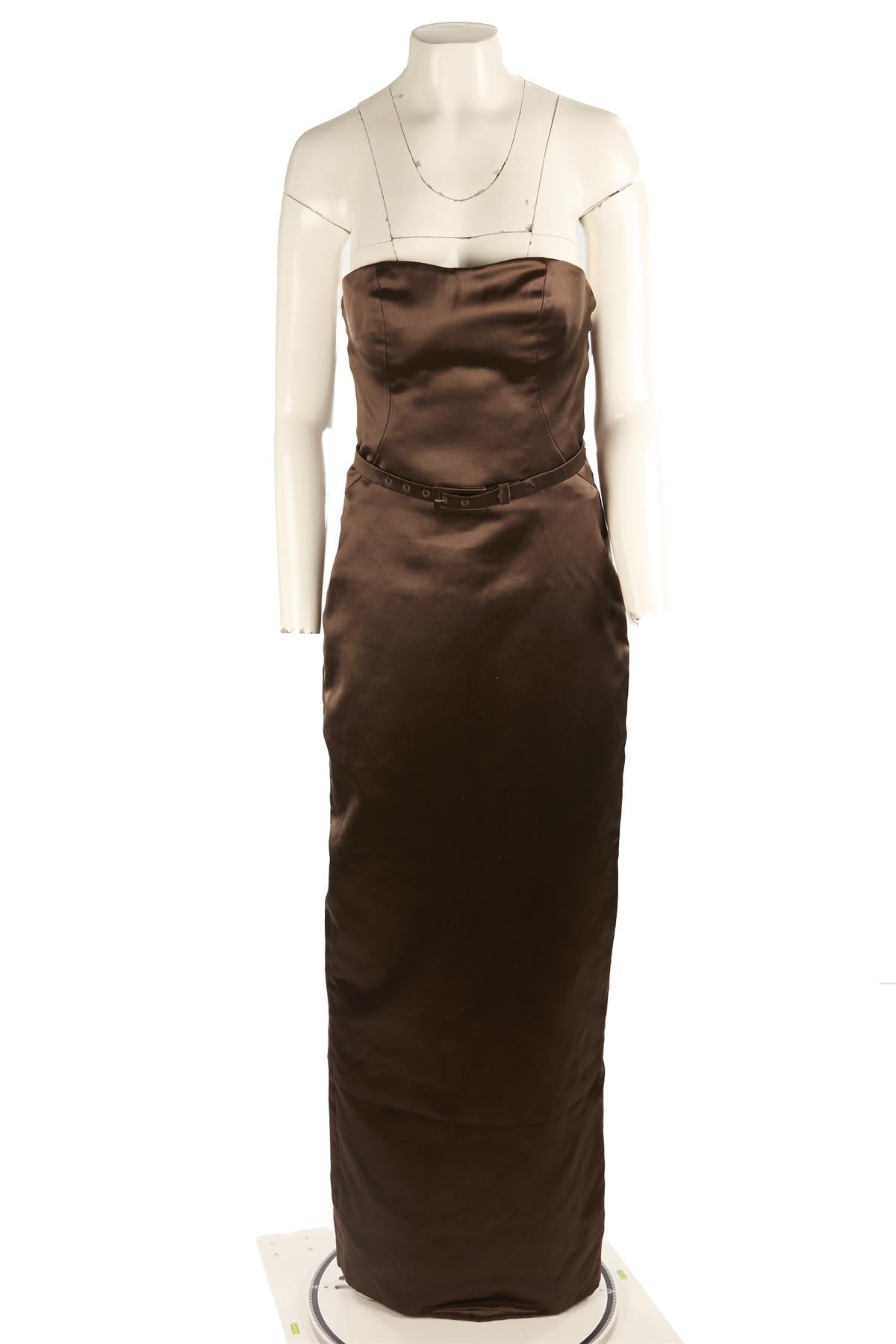 ALEXANDER MCQUEEN BROWN 2005 SILK GOWN IT 42 UK 10