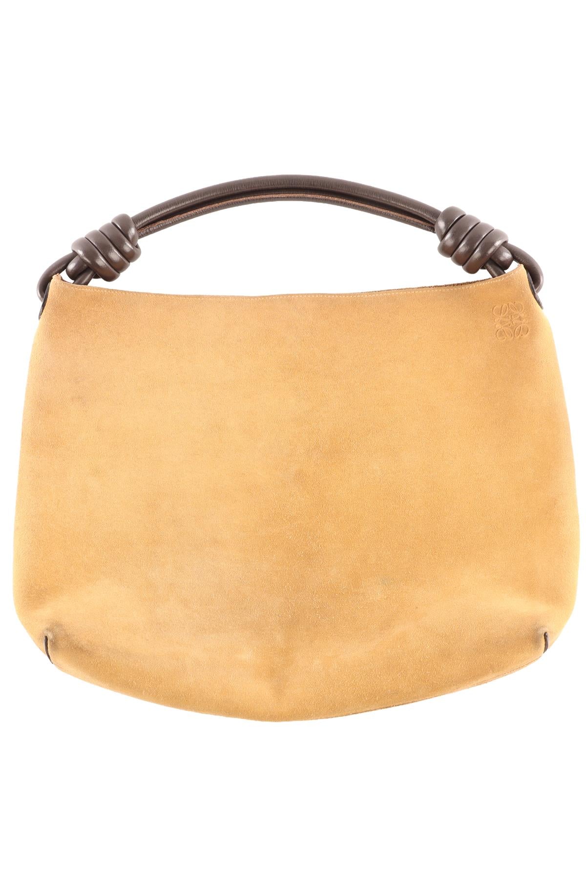 LOEWE BEIGE FLAMENCO KNOT HOBO SUEDE SHOULDER BAG