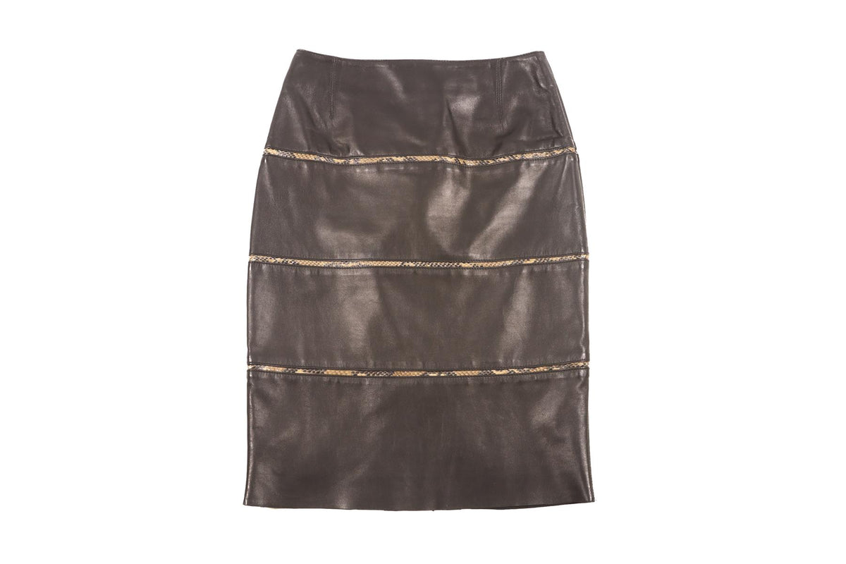 FONTANA COUTURE BLACK LEATHER MIDI SKIRT IT 40 UK 8