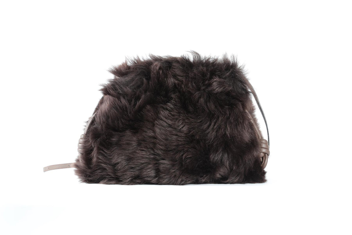 LOEWE BROWN FLAMENCO SHEARLING SHOULDER BAG