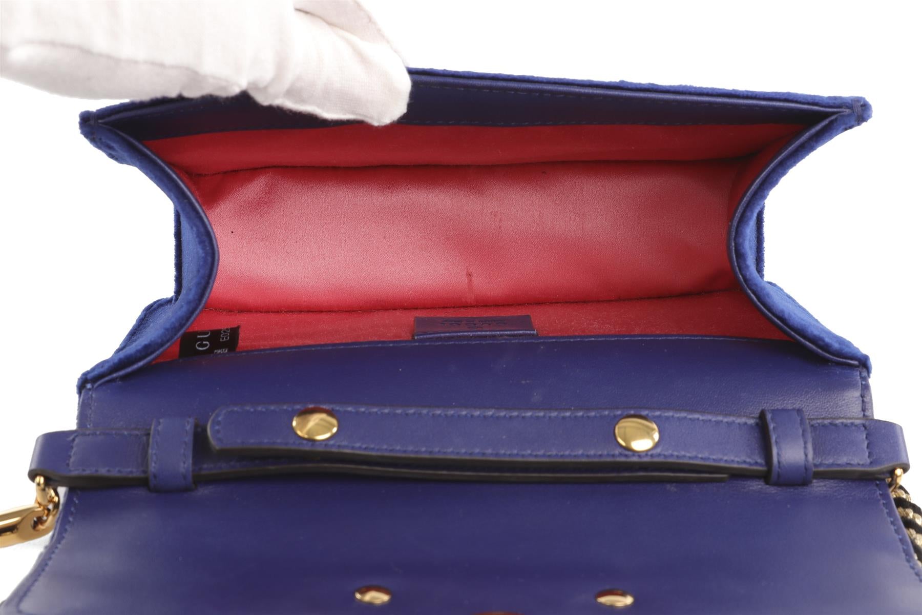 GUCCI BLUE BROADWAY SMALL VELVET SHOULDER BAG