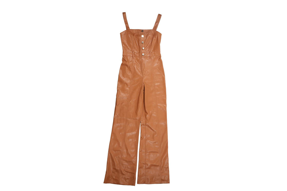 ALICE + OLIVIA TAN FAUX LEATHER JUMPSUIT US 4 UK 8