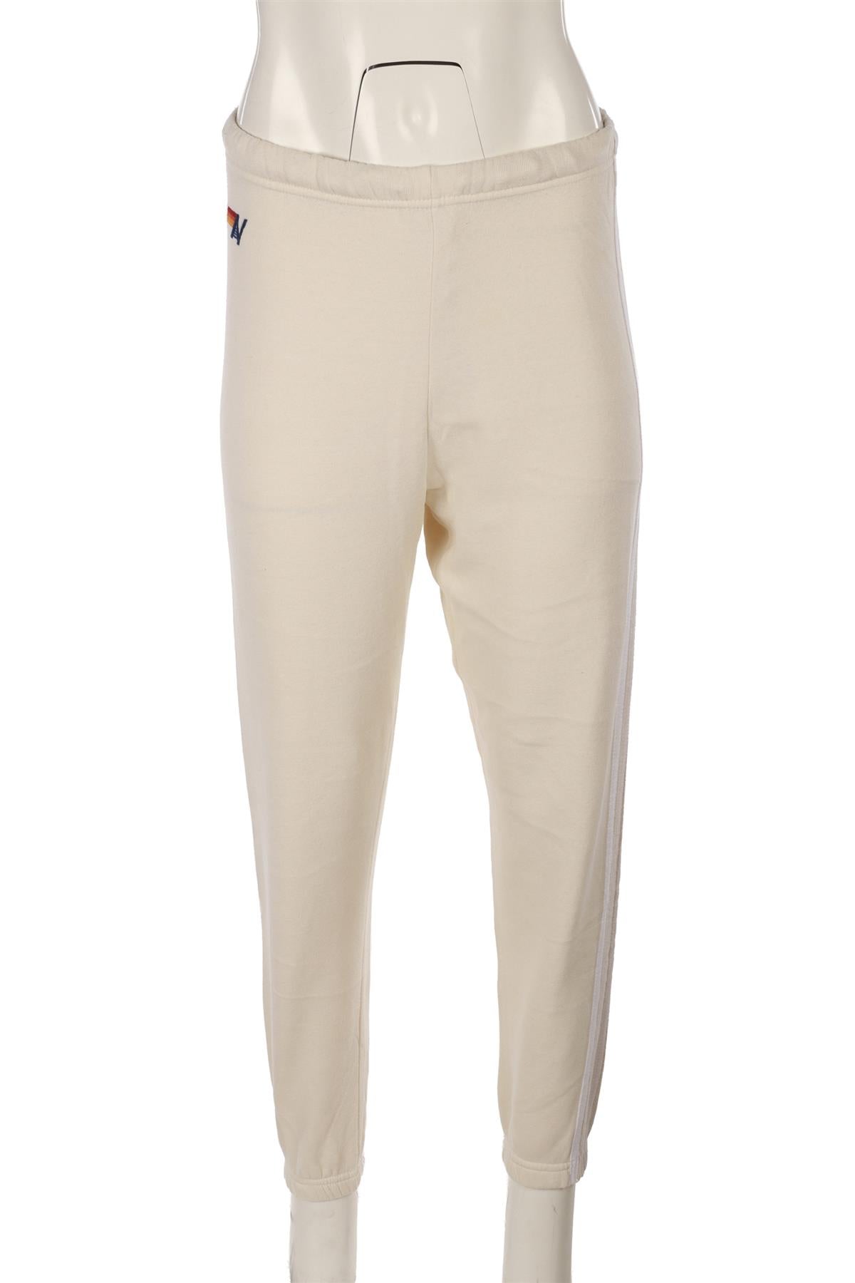 AVIATOR NATION CREAM COTTON TRACK PANTS XSMALL