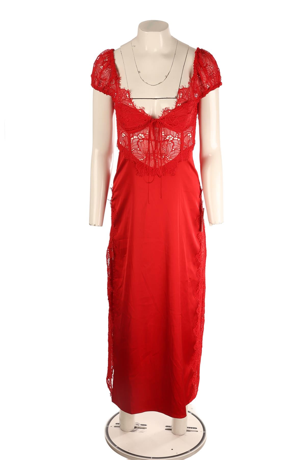 FOR LOVE & LEMONS RED SATIN MAXI DRESS XSMALL