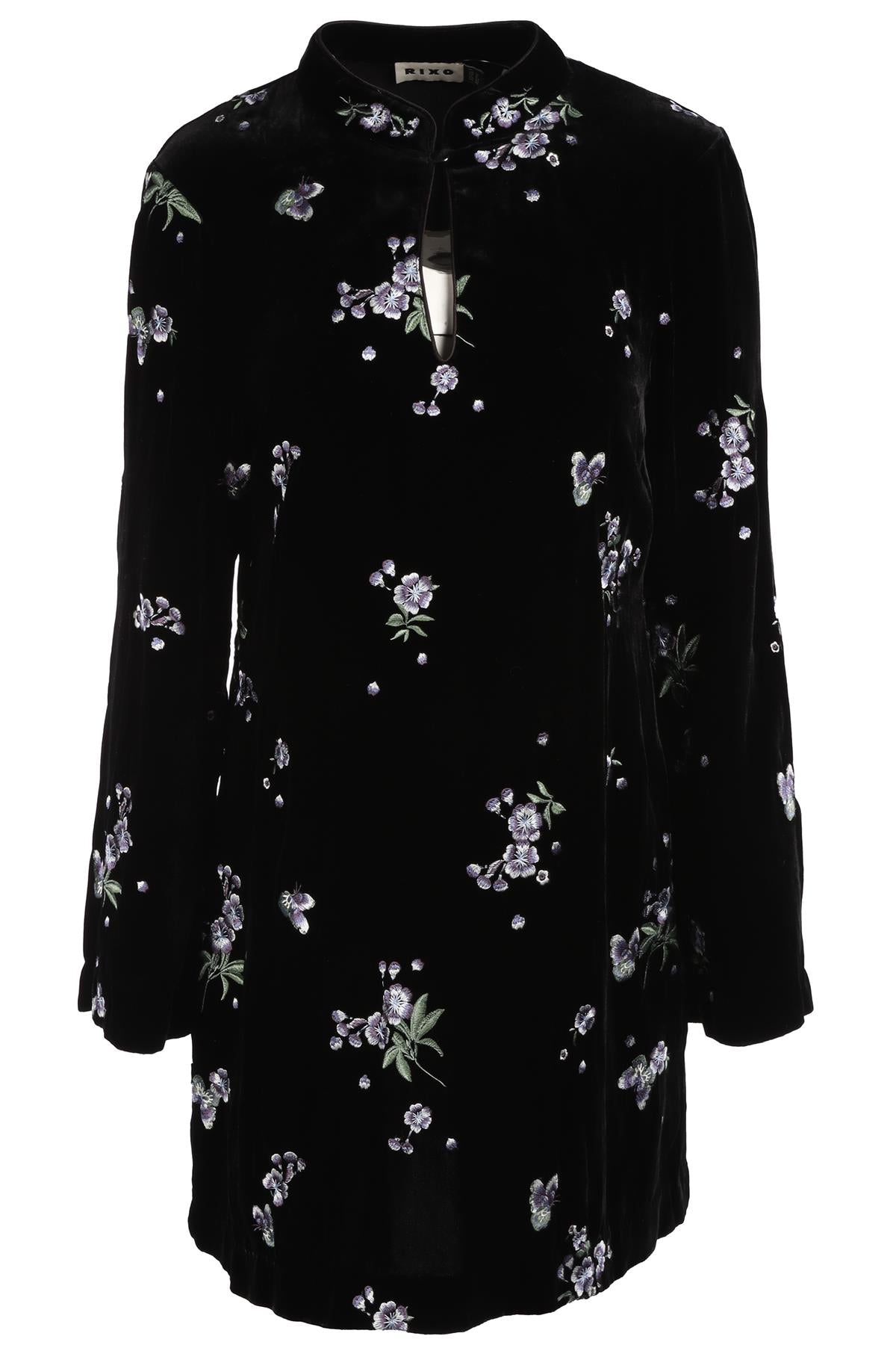 RIXO BLACK VELVET MINI DRESS UK 12