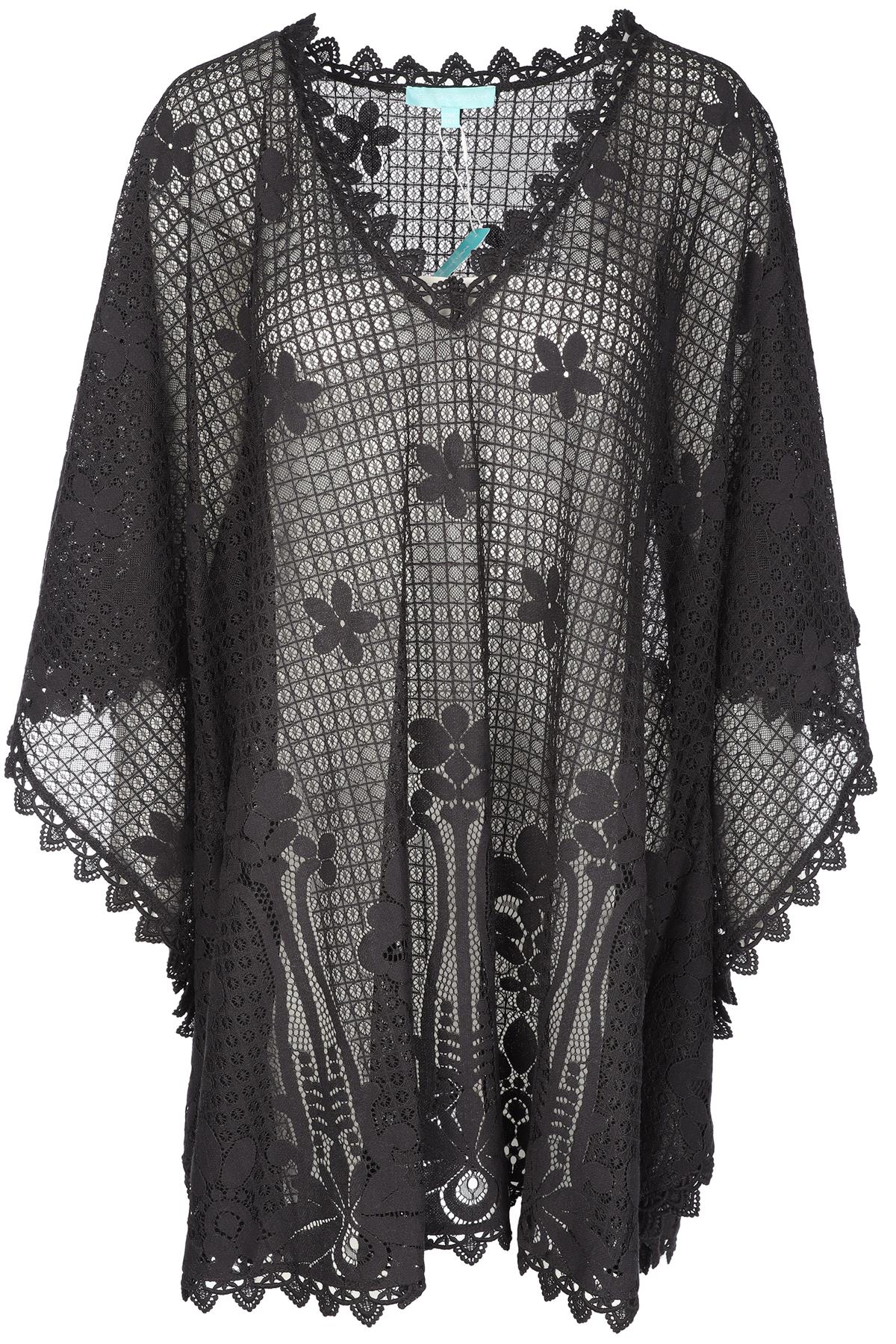 MELISSA ODABASH BLACK LACE KAFTAN ONE SIZE