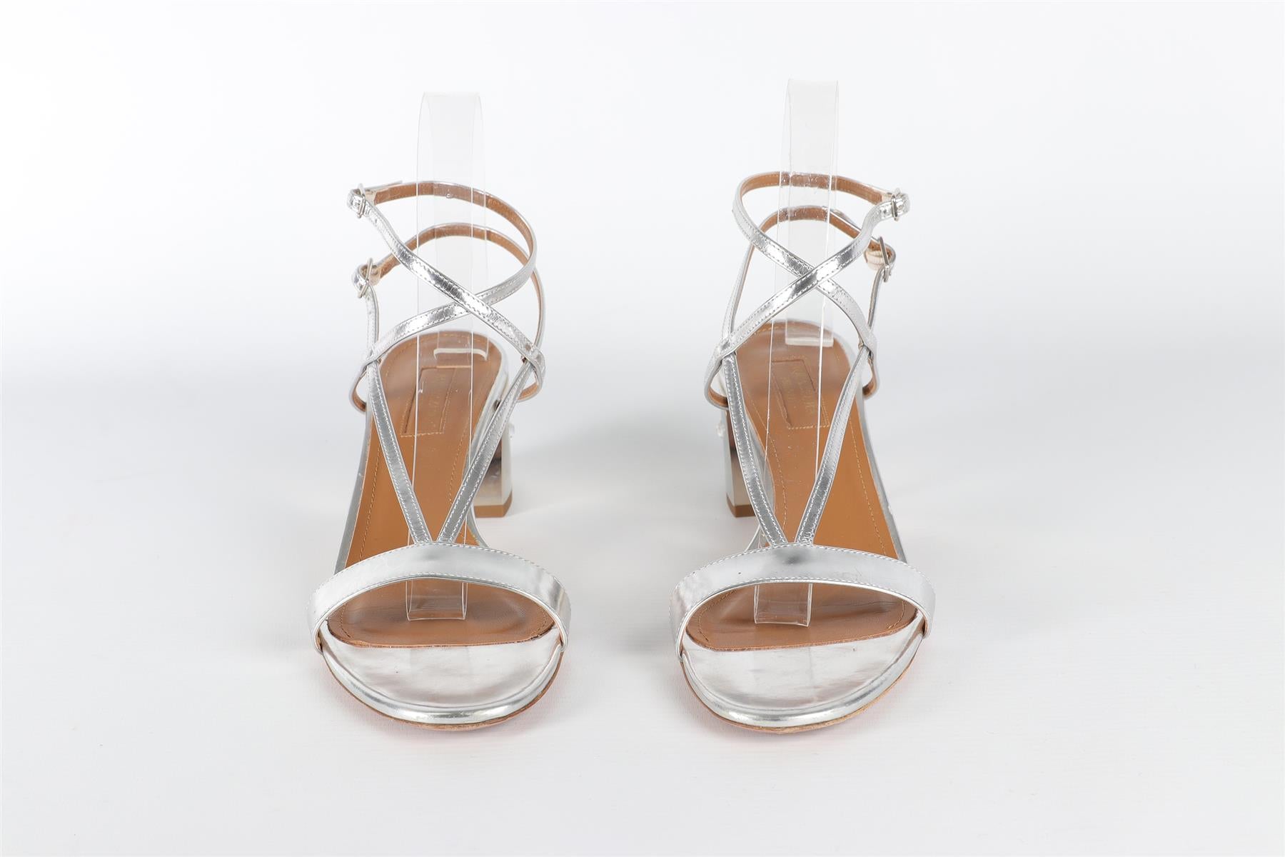 AQUAZZURA SILVER LEATHER SANDALS EU 36.5, UK 3.5, US 6.5