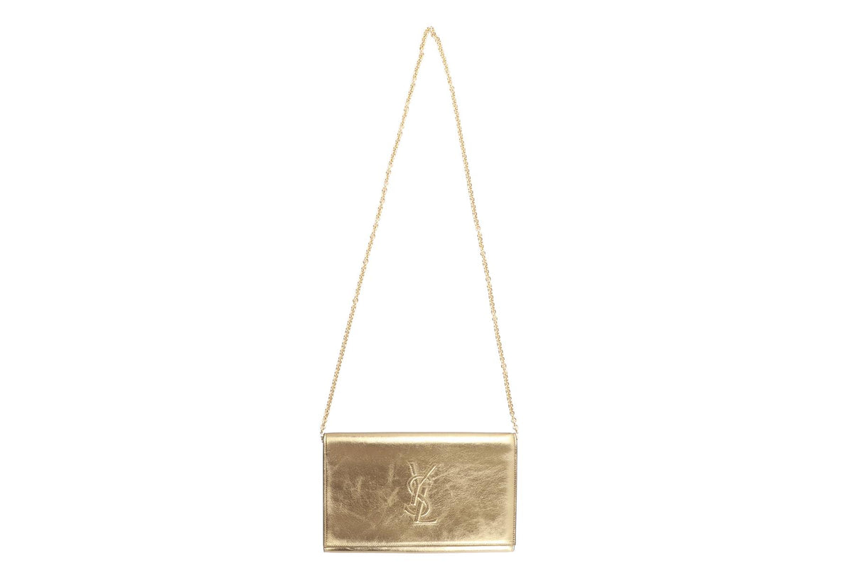 SAINT LAURENT GOLD BELLE DE JOUR LEATHER CLUTCH