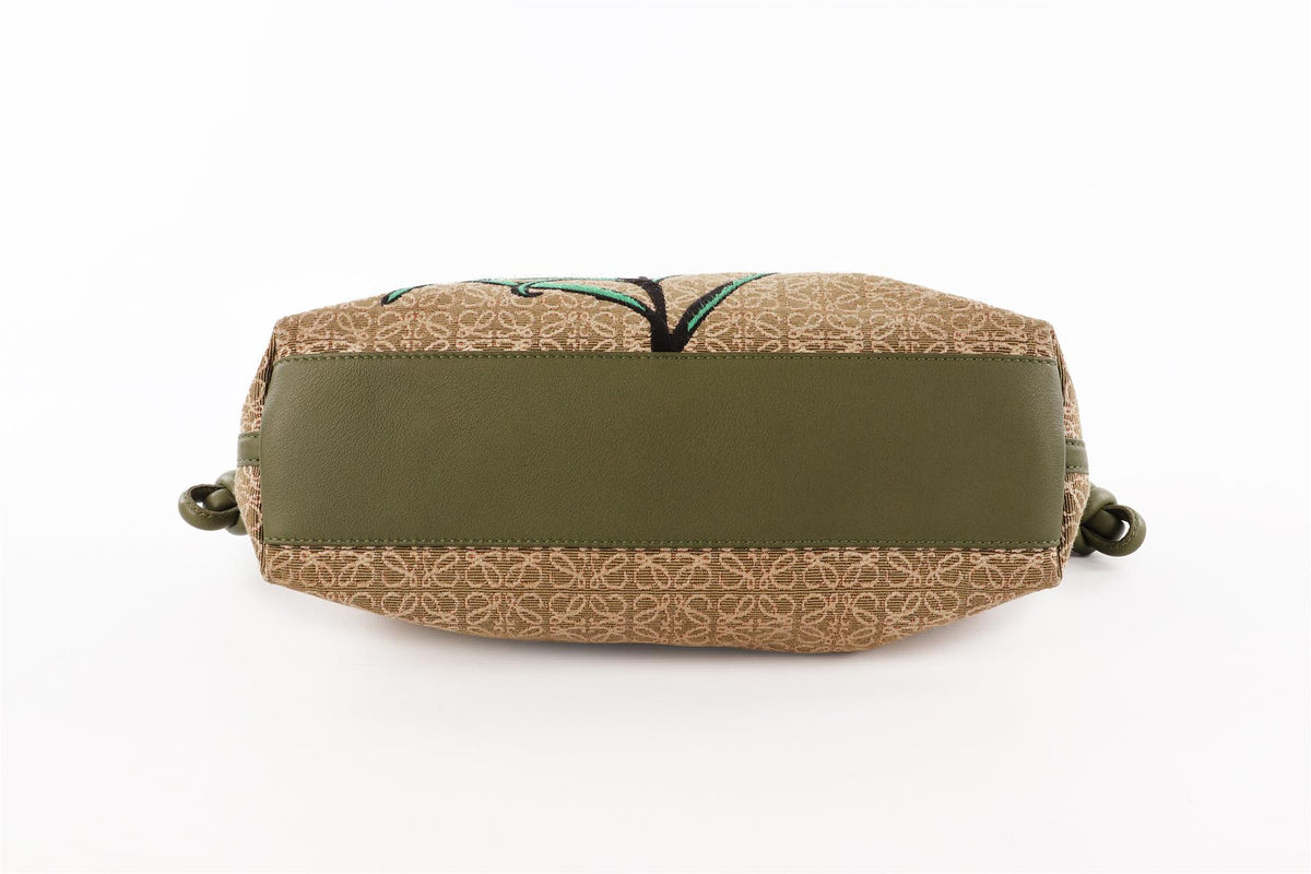 LOEWE GREEN FLAMENCO ANAGRAM FABRIC CLUTCH