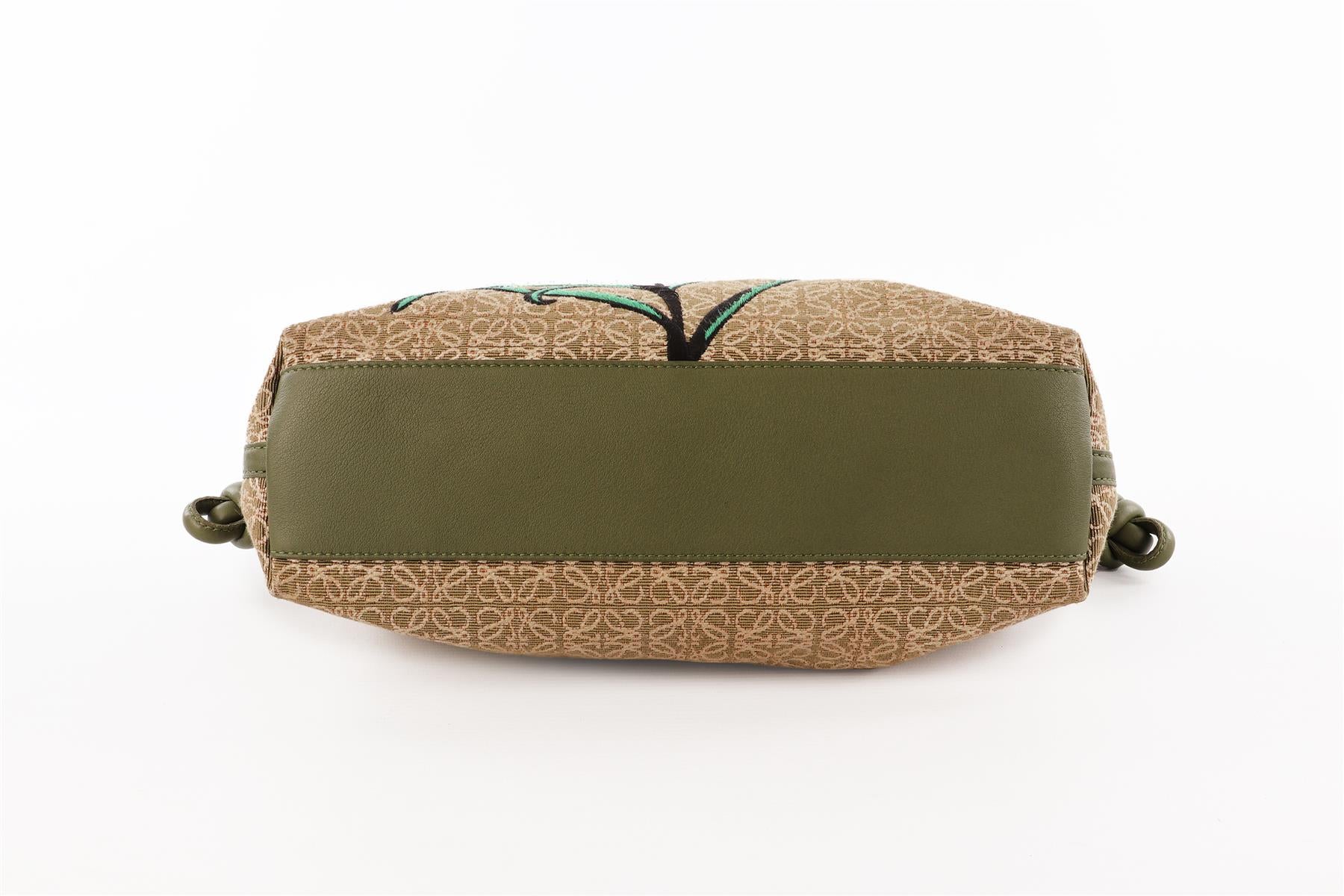 LOEWE GREEN FLAMENCO ANAGRAM FABRIC CLUTCH