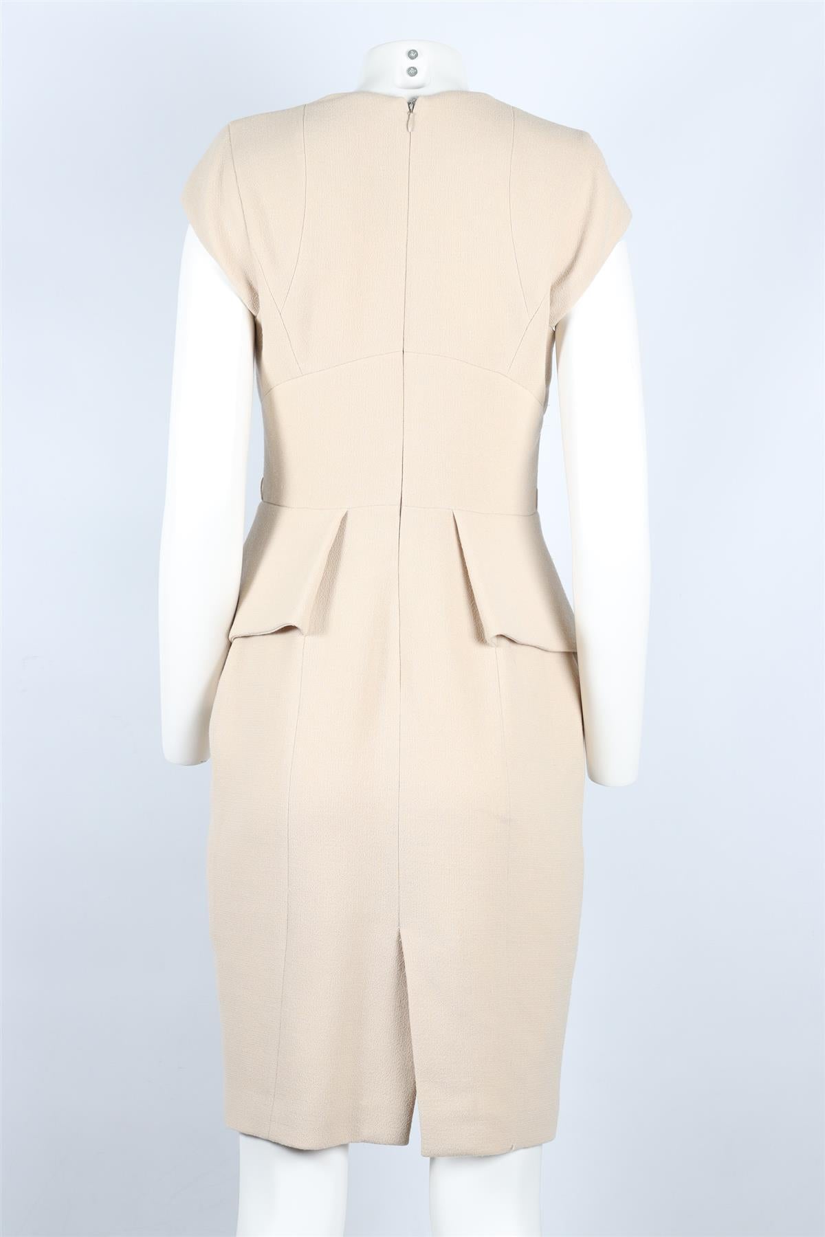 ELIE SAAB BEIGE SILK AND WOOL BLEND MIDI DRESS FR 40 UK 12
