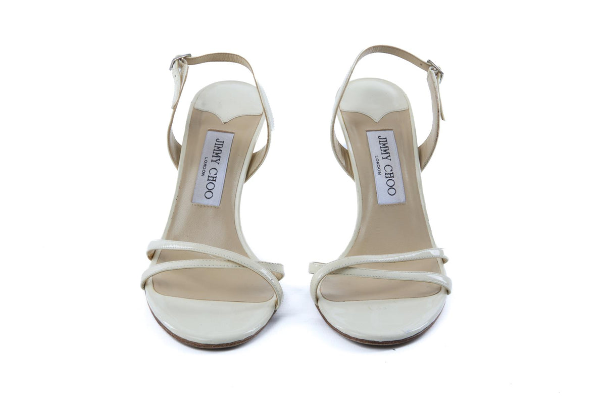 JIMMY CHOO IVORY PATENT LEATHER SANDALS EU 37.5 UK 4.5 US 7.5