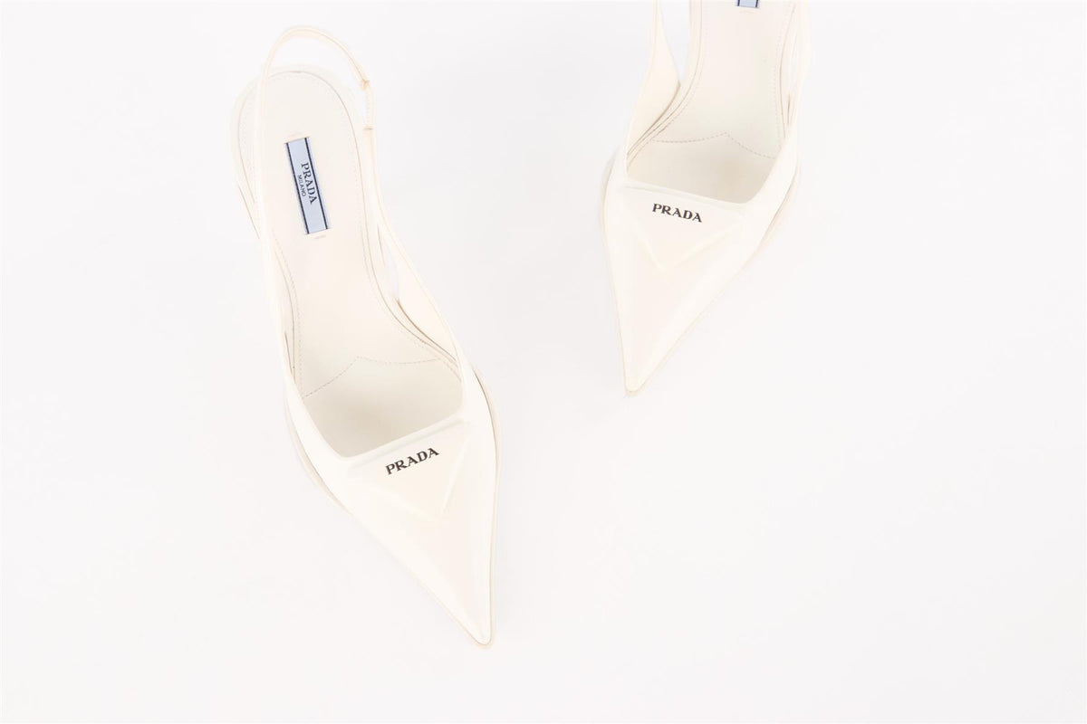 PRADA WHITE LEATHER SLINGBACK PUMPS EU 37.5 UK 4.5 US 7.5