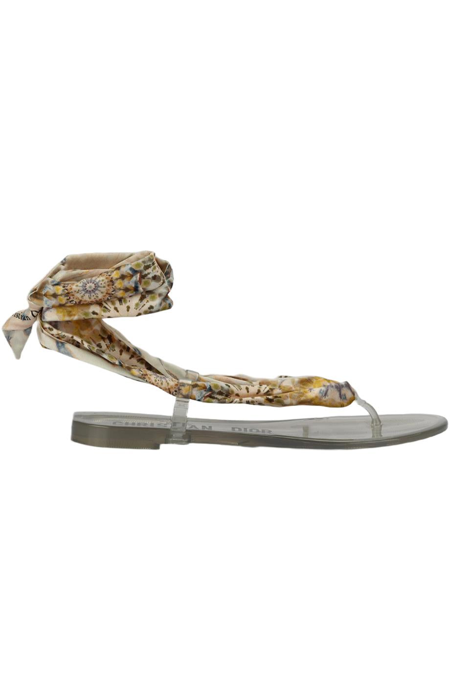 CHRISTIAN DIOR KALEIDIORSCOPE SILK AND RUBBER SANDALS EU 38 UK 5 US 8