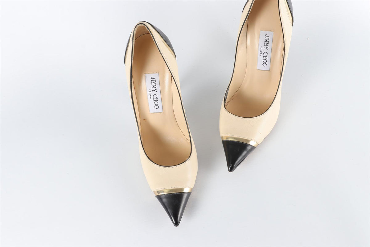 JIMMY CHOO CREAM LEATHER PUMPS EU 38.5, UK 5.5, US 8.5