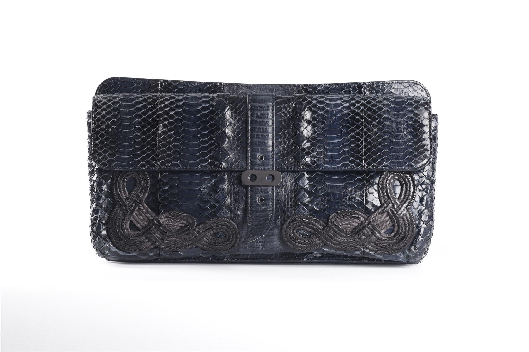 BOTTEGA VENETA BLUE 2012 PYTHON CLUTCH