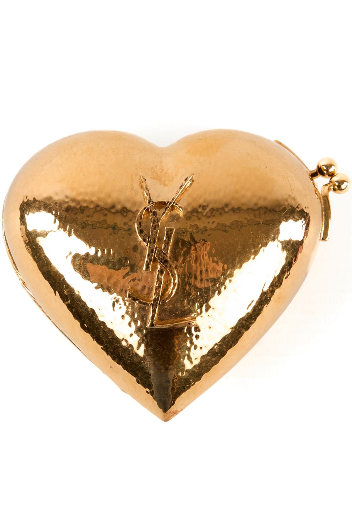 SAINT LAURENT GOLD 2026 EVENING HEART MINI BRASS CLUTCH