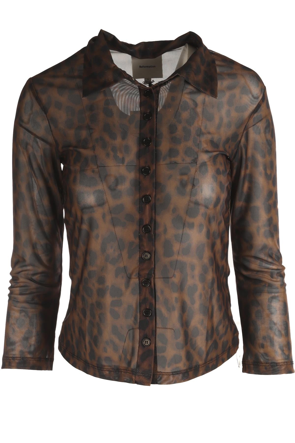 REFORMATION BROWN MESH SHIRT SMALL