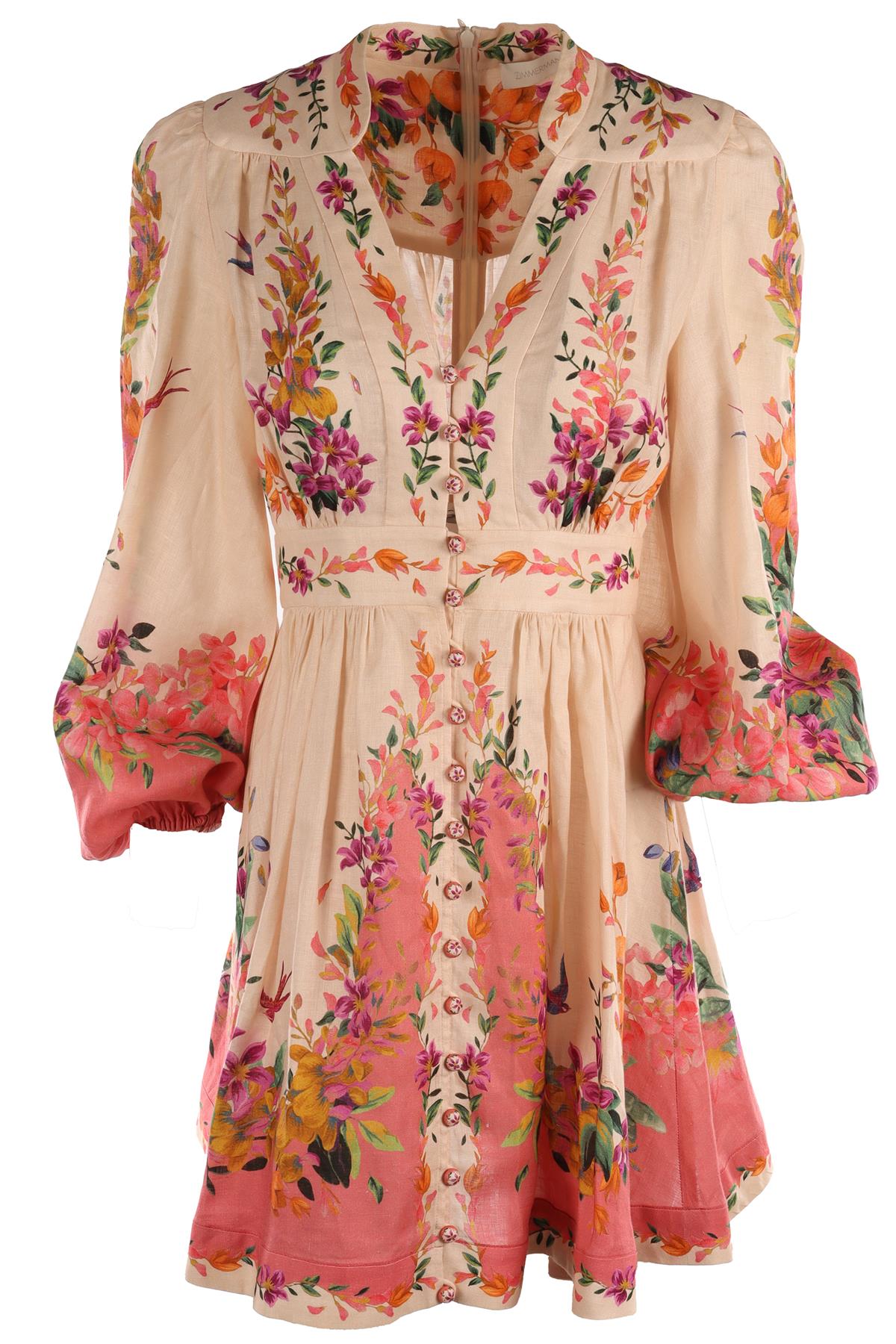 ZIMMERMANN MULTI LINEN MIDI DRESS UK 8