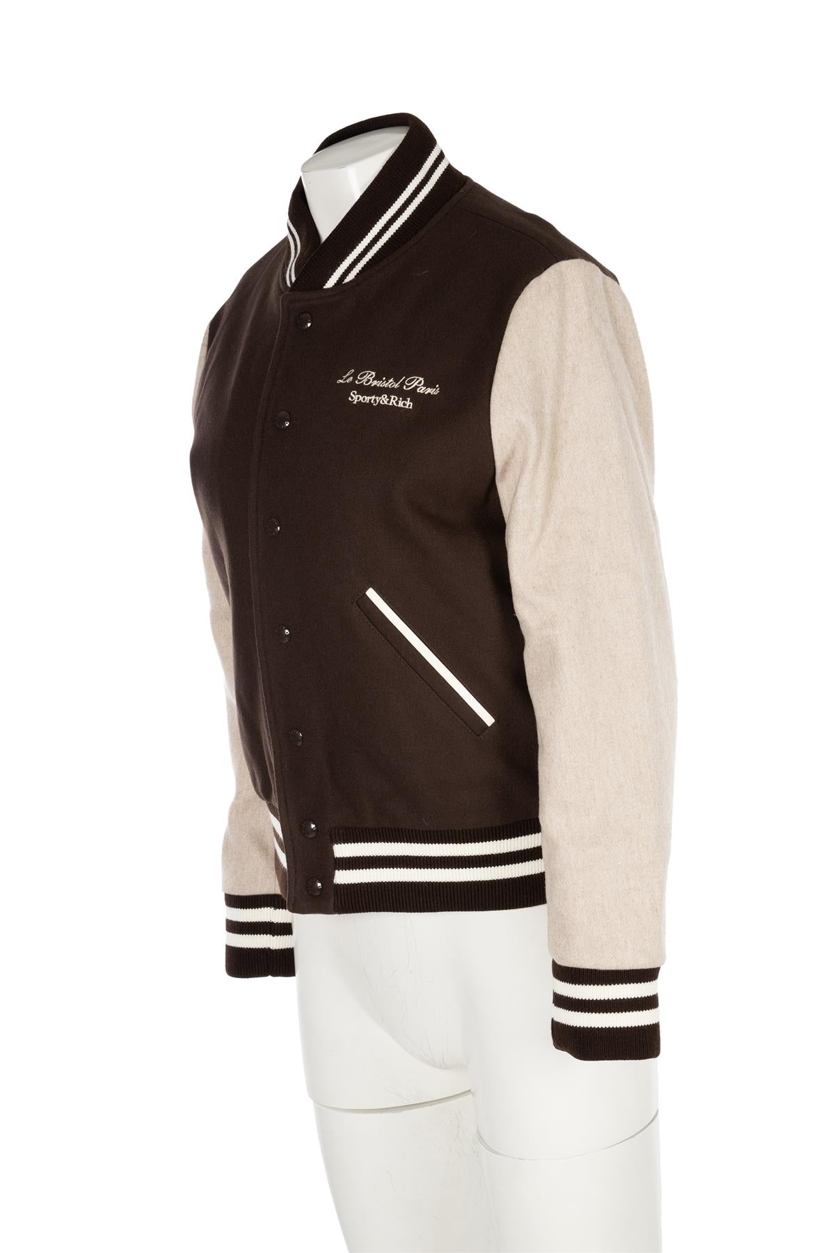 SPORTY & RICH + LE BRISTOL PARIS BROWN WOOL BOMBER JACKET MEDIUM