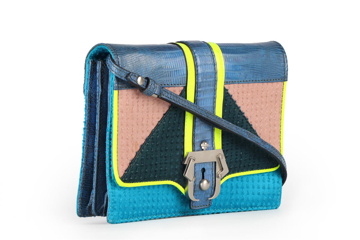 PAULA CADEMATORI BLUE LEATHER BAG