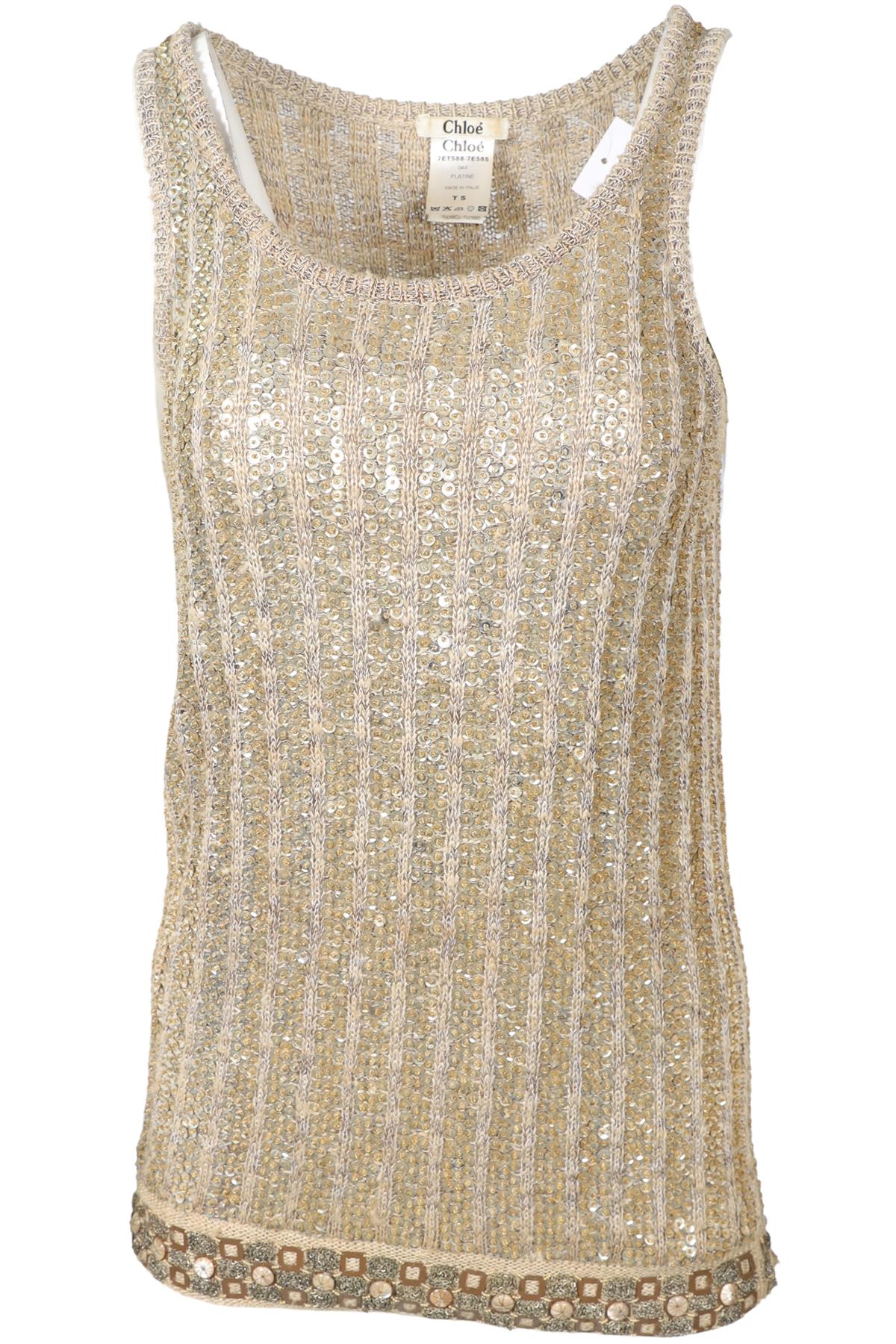 CHLOÉ BEIGE VINTAGE SEQUIN TOP FR 44 UK 16