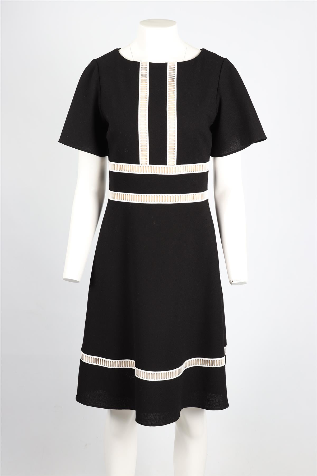 CAROLINA HERRERA BLACK WOOL MIDI DRESS US 4 UK 8