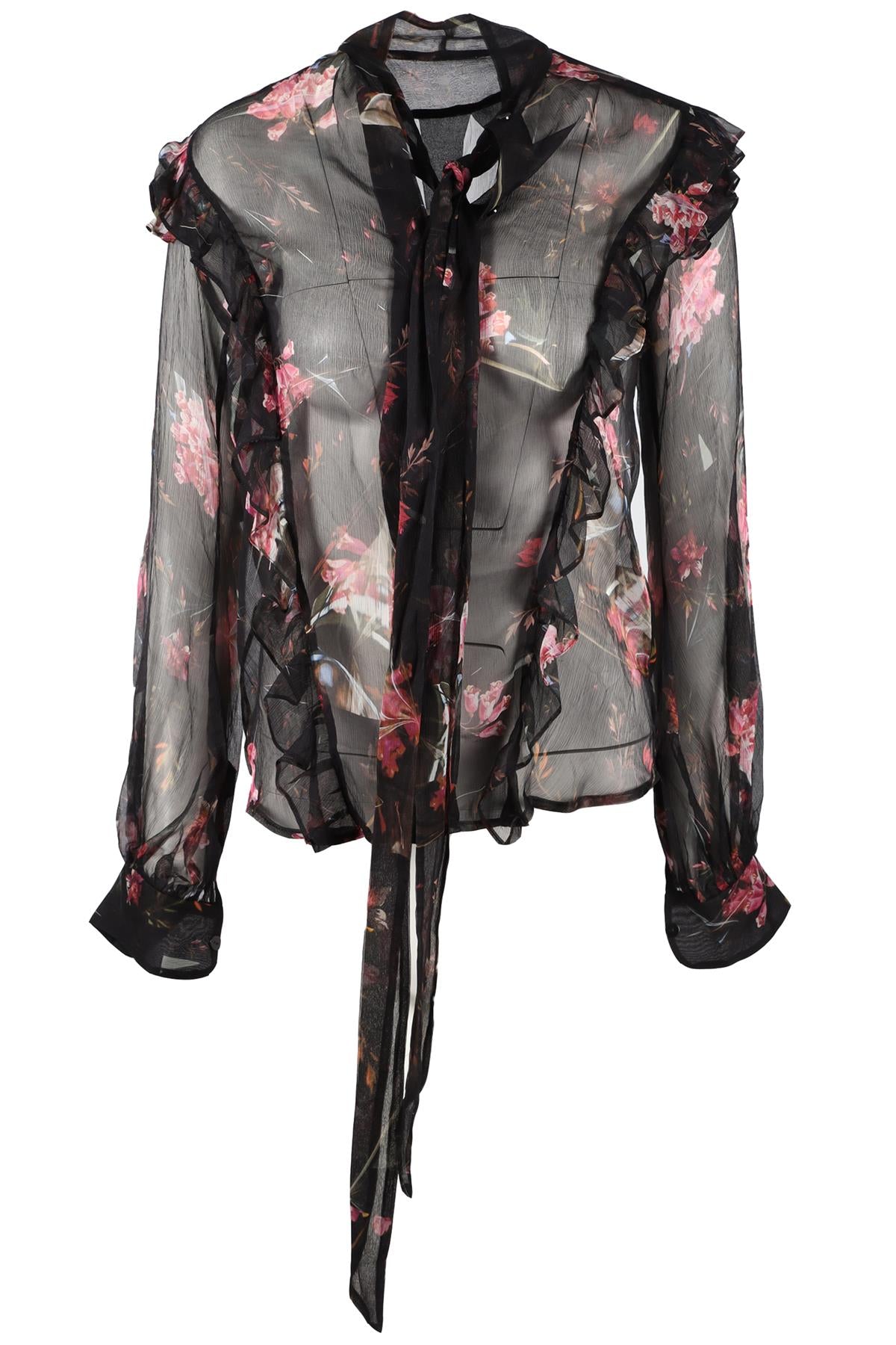 PREEN BY THORNTON BREGAZZI BLACK AND PINK FLORAL SILK TOP