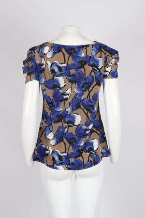 MOSCHINO CHEAP AND CHIC DRAPED FLORAL PRINT SILK BLOUSE IT 44 UK 12