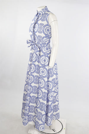 BORGO DE NOR BLUE COTTON MAXI DRESS UK 8