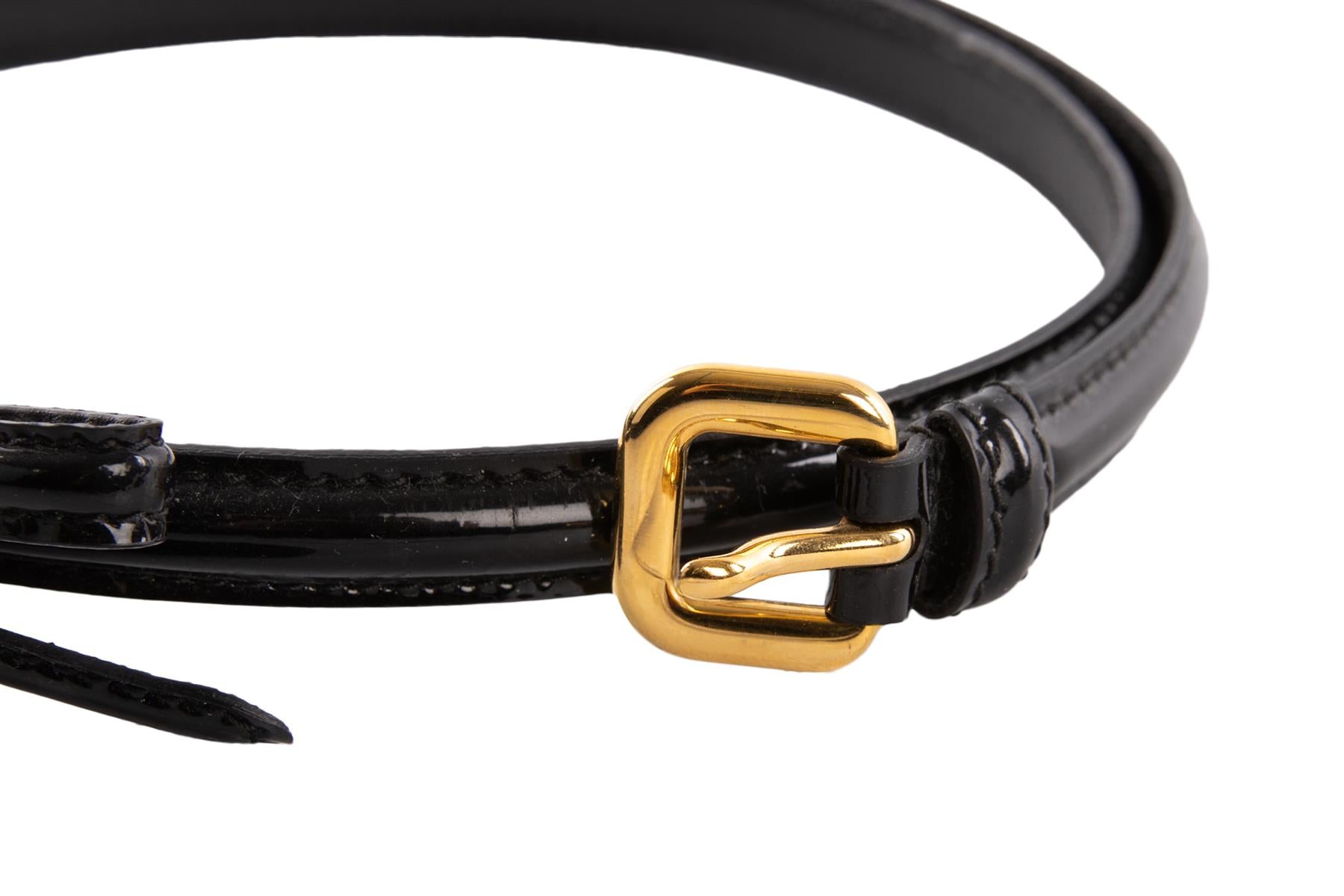 PRADA BLACK PATENT LEATHER WAIST BELT 80CM