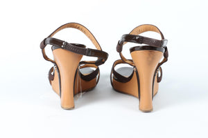 SALVATORE FERRAGAMO BROWN LEATHER WEDGE SANDALS US 9 UK 6 EU 39