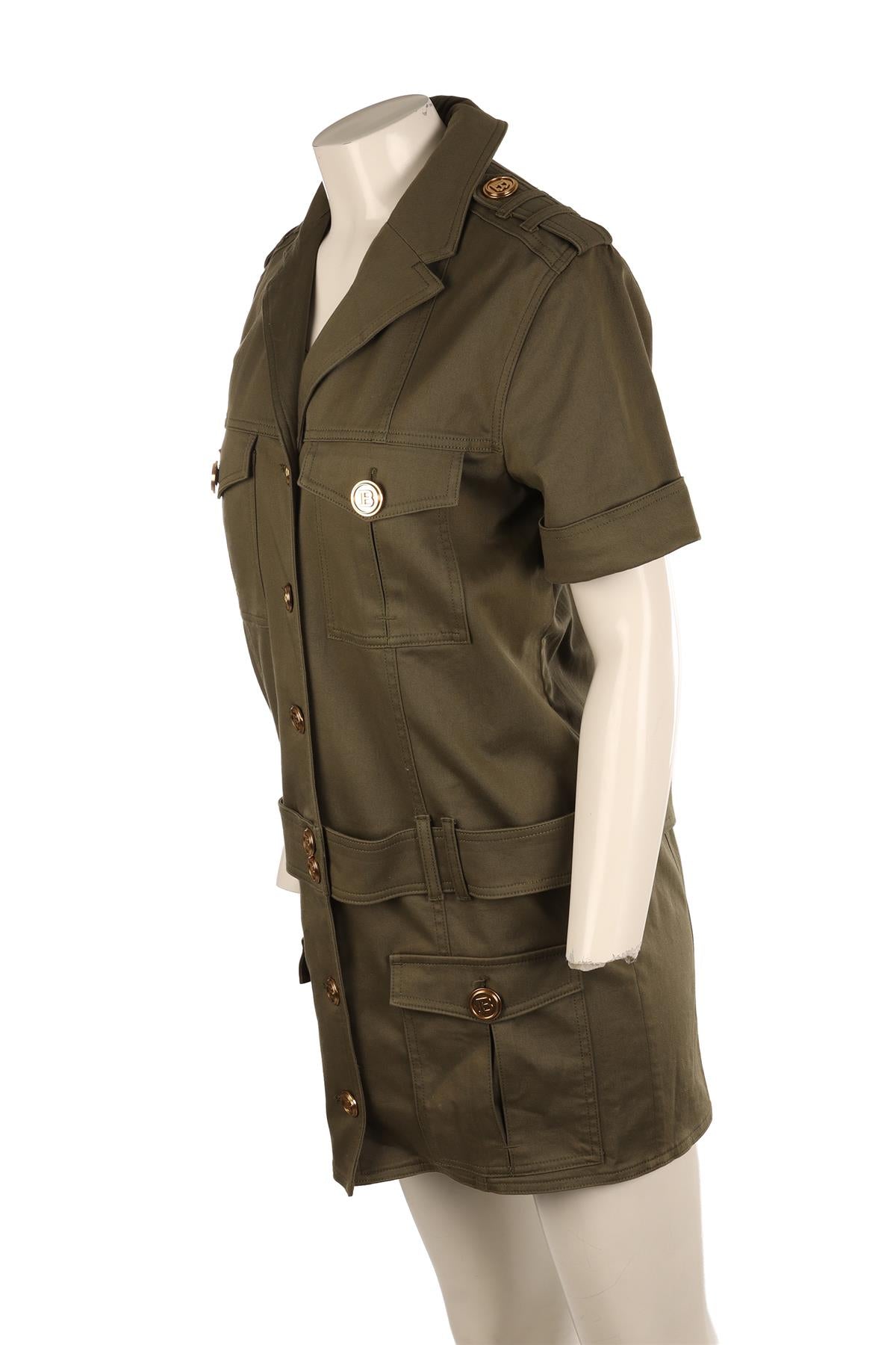 BALMAIN GREEN COTTON MINI DRESS FR 42 UK 14