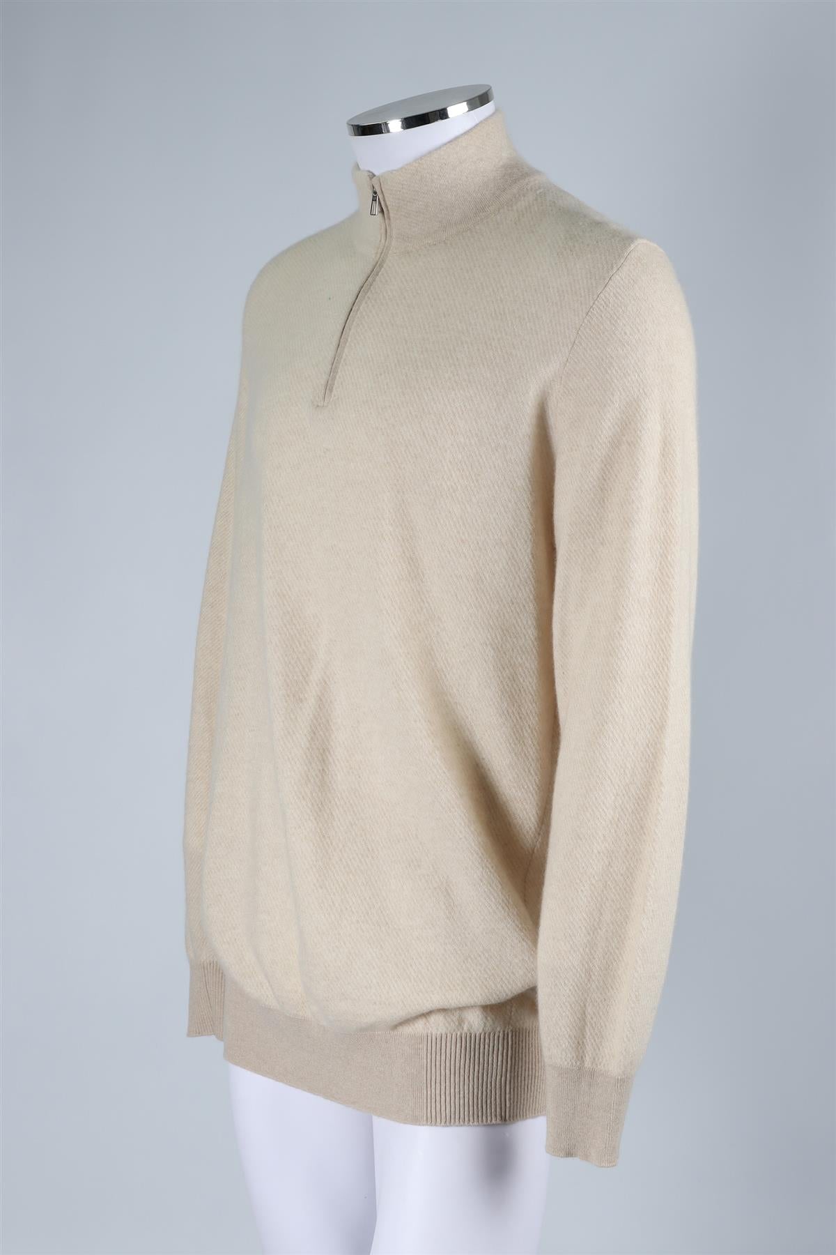 LORO PIANA BEIGE MEN'S CASHMERE SWEATER IT 56