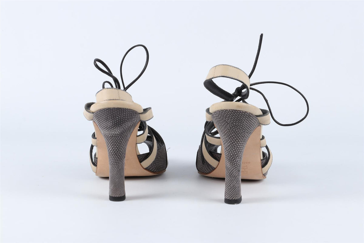 MANOLO BLAHNIK GREY LEATHER SANDALS EU 38 UK 5 US 8