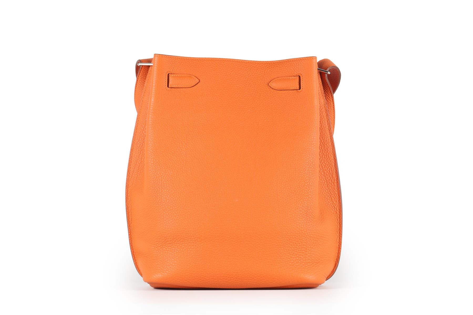 HERMÈS ORANGE 2011 SO KELLY 22 CM CLEMENCE LEATHER SHOULDER BAG