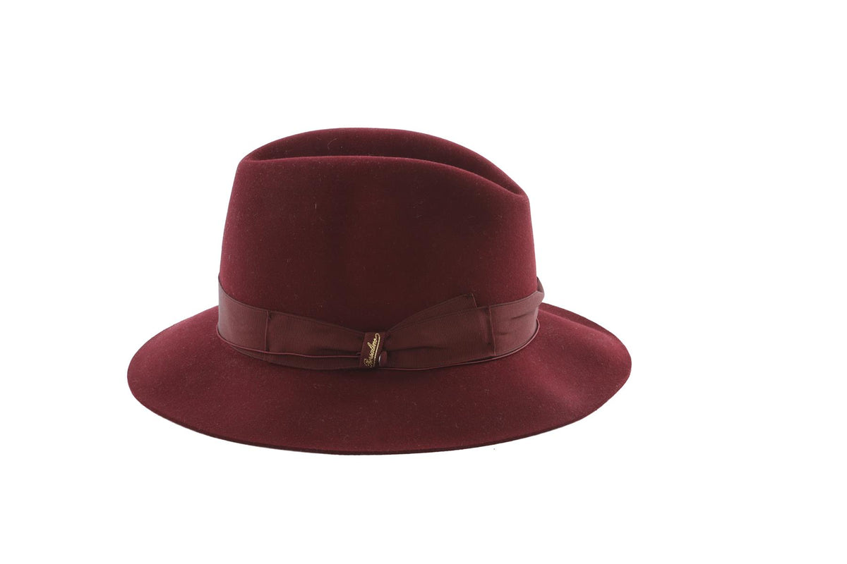 BORSALINO BURRGUNDY FELT FEDORA 58CM