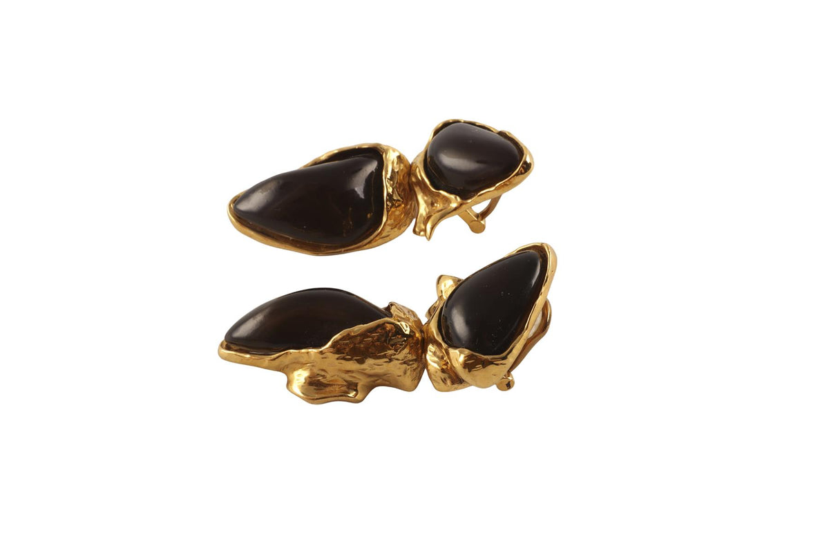 SAINT LAURENT BLACK GOLD TONE CLIP ON EARRINGS