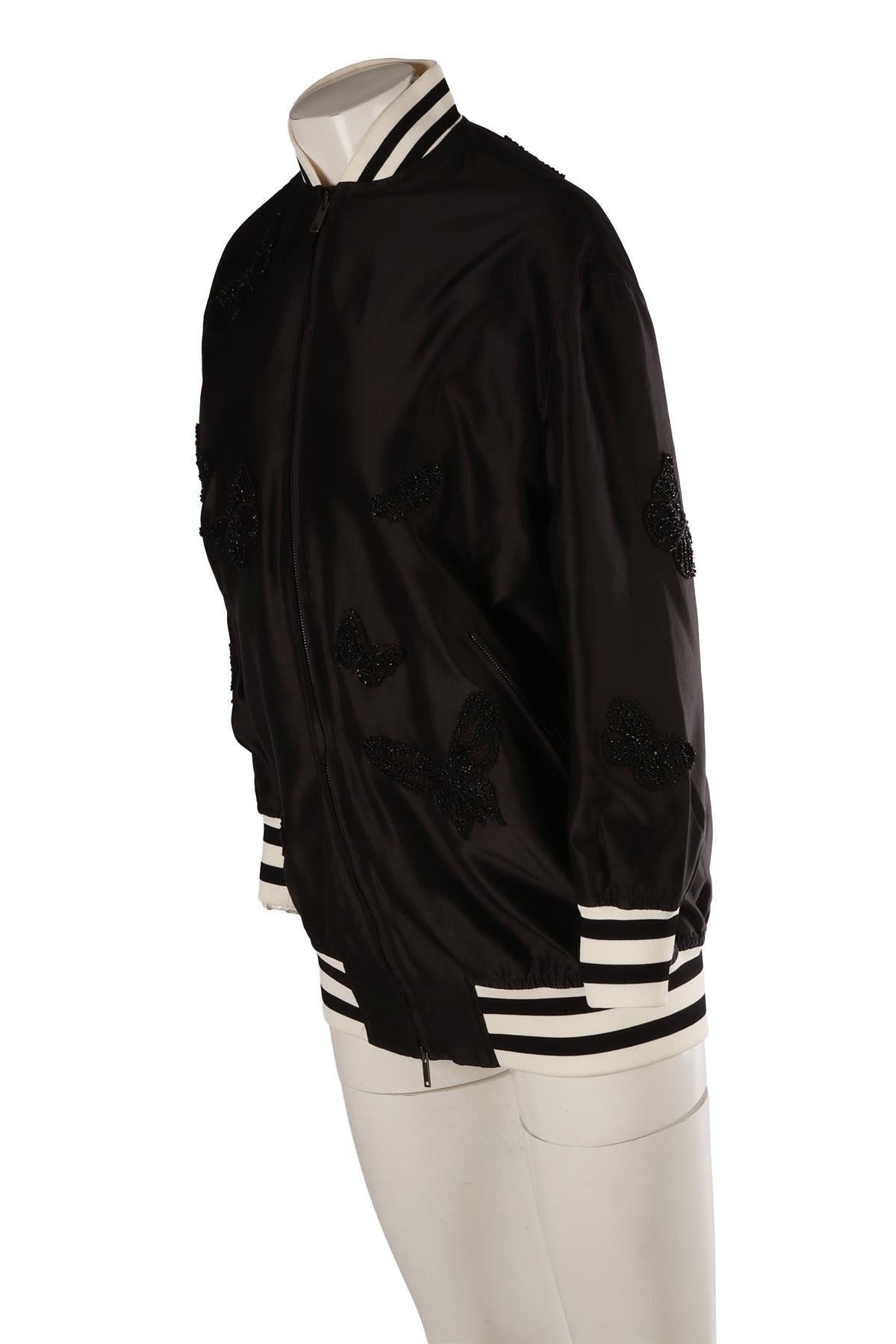BLACK SILK BOMBER JACKET