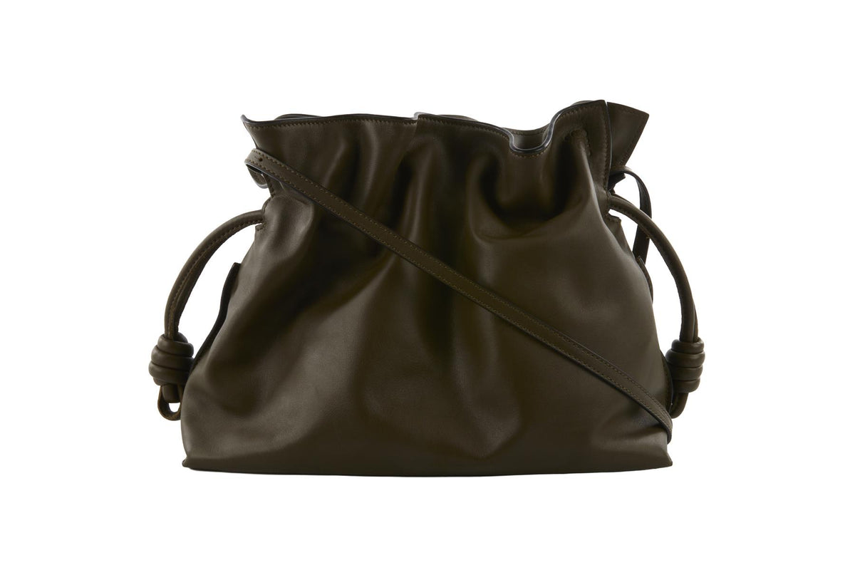 LOEWE KHAKI FLAMENCO MEDIUM LEATHER CLUTCH