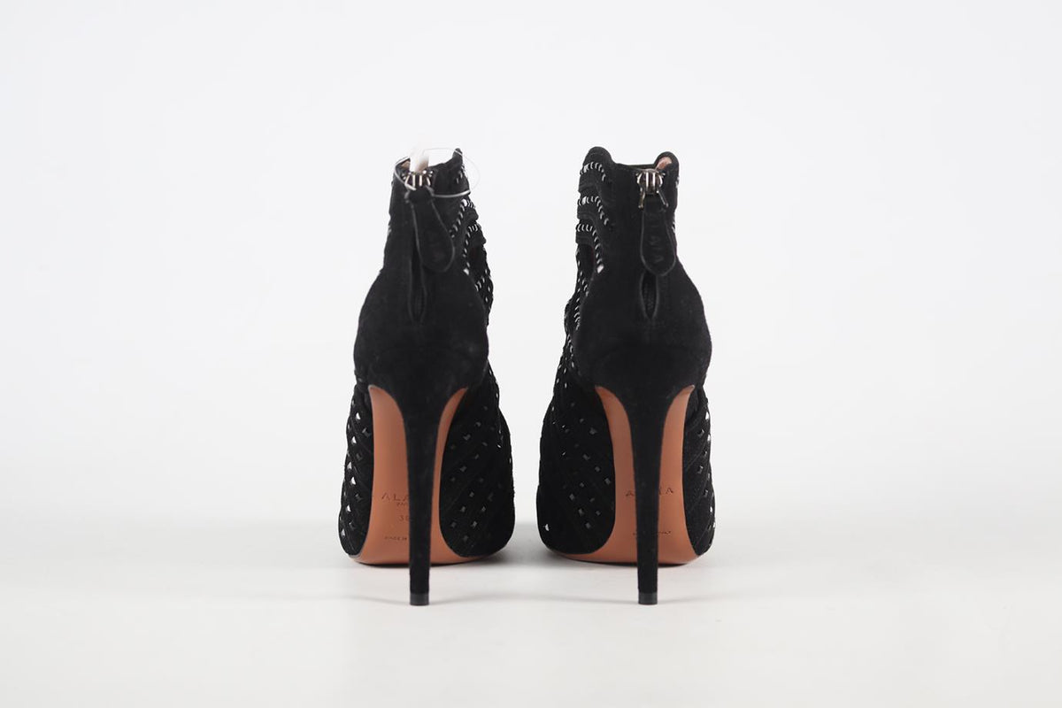AZZEDINE ALAÏA CRYSTAL AND SUEDE ANKLE BOOTS EU 38 UK 5 US 8