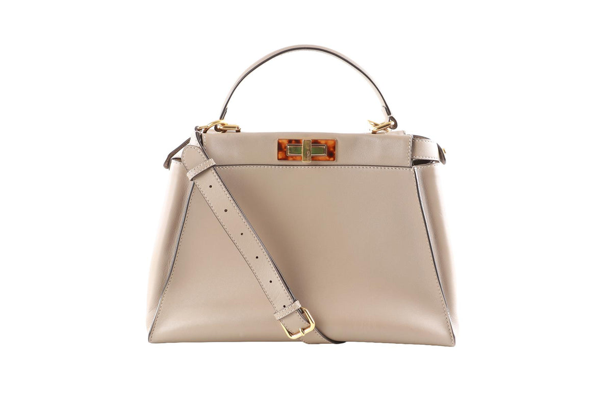 FENDI TAUPE PEEKABOO MEDIUM LEATHER TOTE BAG
