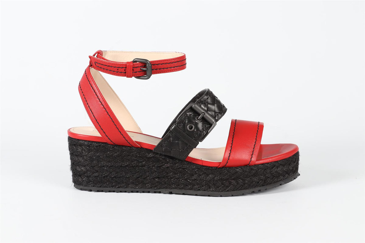 BOTTEGA VENETA RED AND BLACK LEATHER PLATFORM SANDALS EU 39 UK 6 US 9